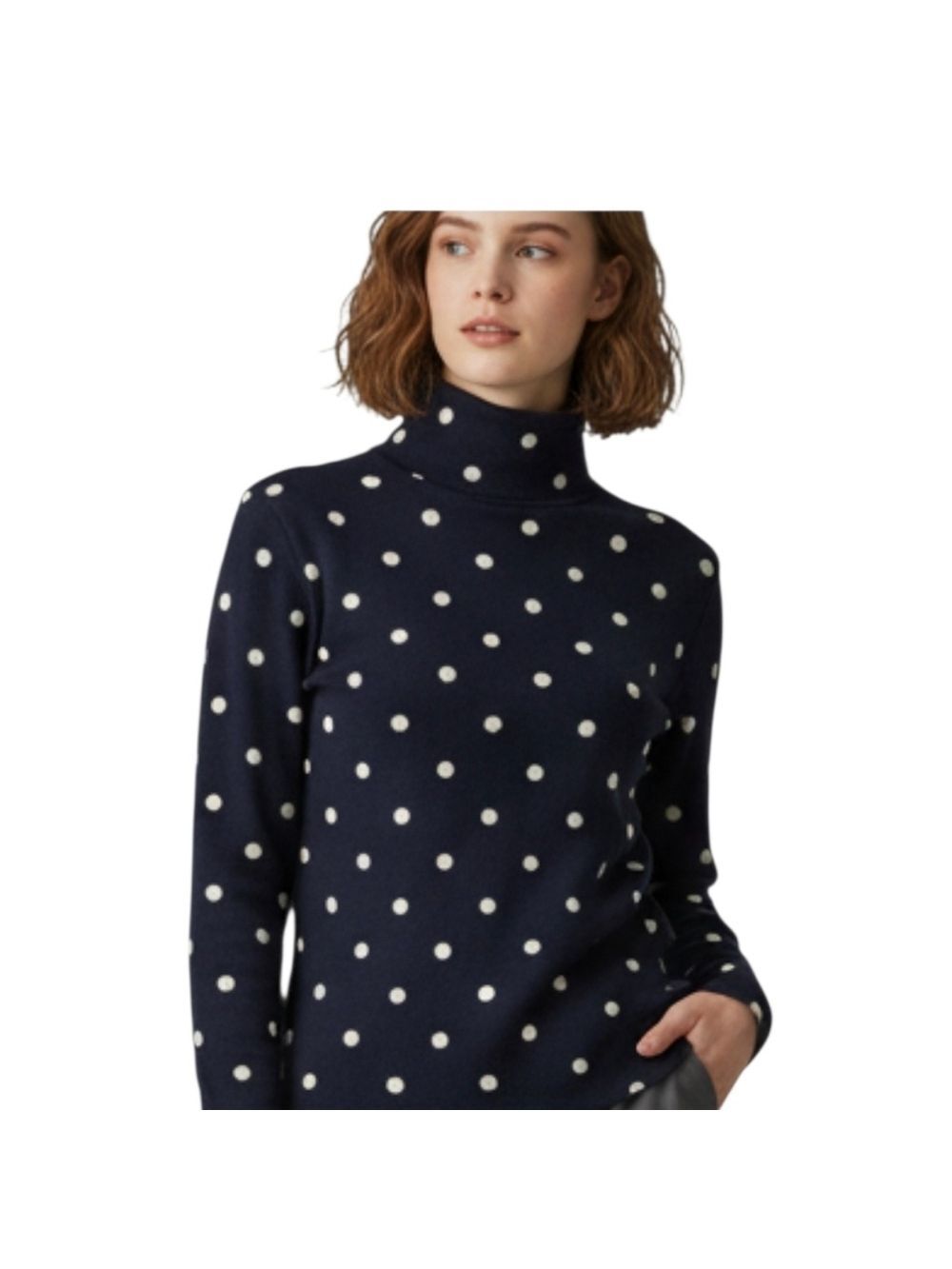 Talbots Navy Polka Dot Turtleneck Top Large Cotton Stretch